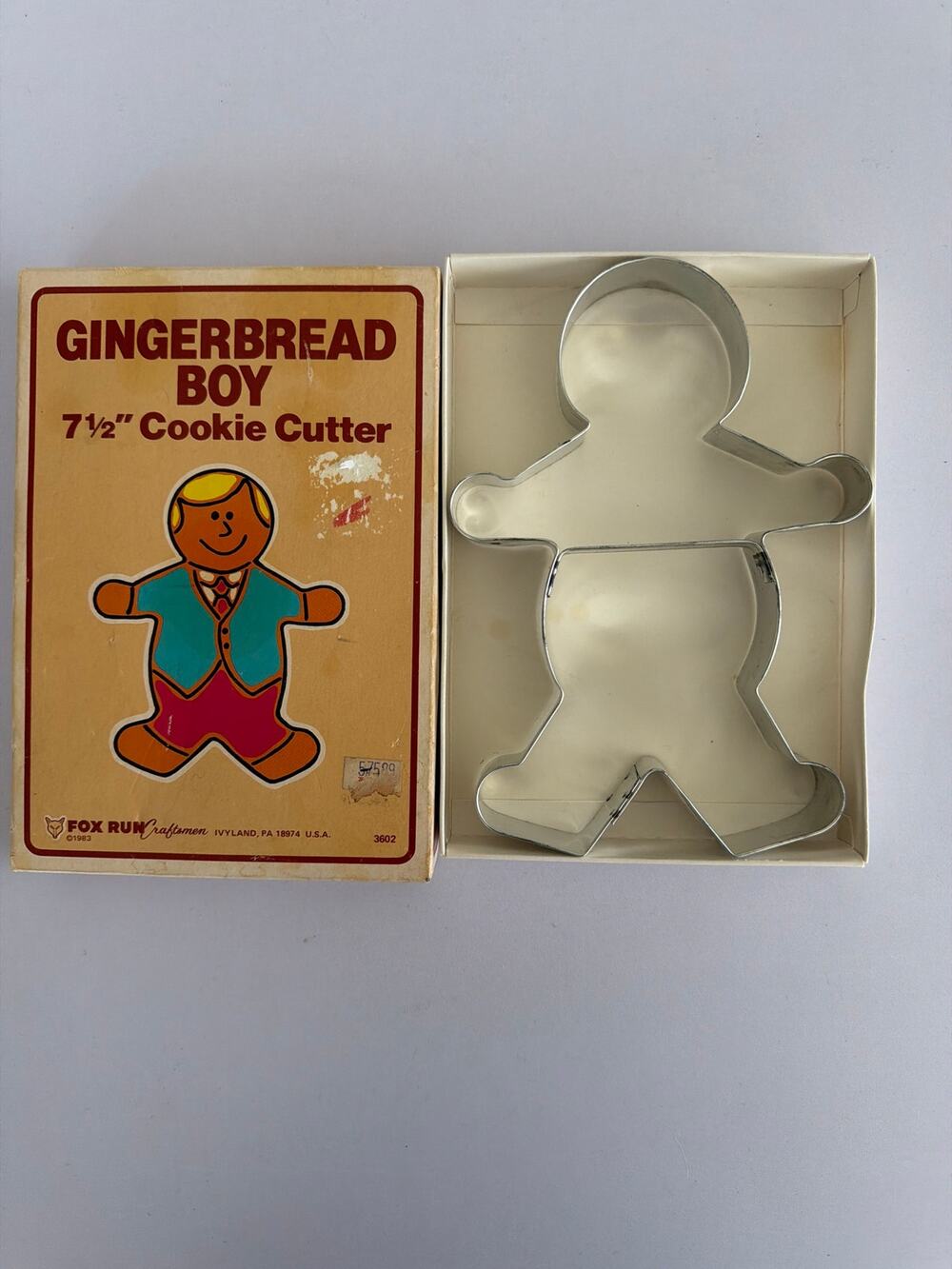 Vintage Giant Gingerbread Man Metal Cookie Cutter Original Box Retro Christmas